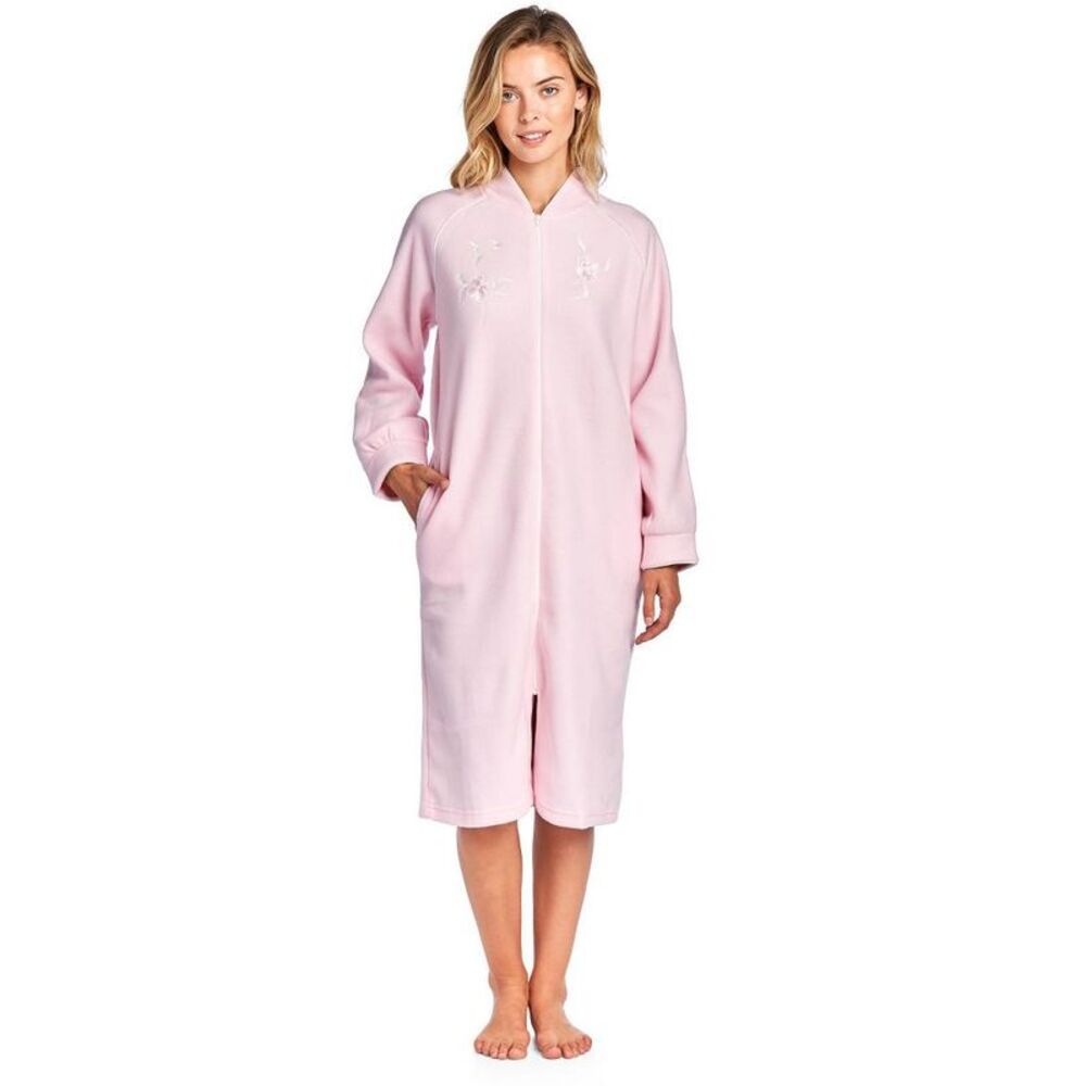 Open Box - Casual Nights -  Women's Zip Up Front Long Pink
